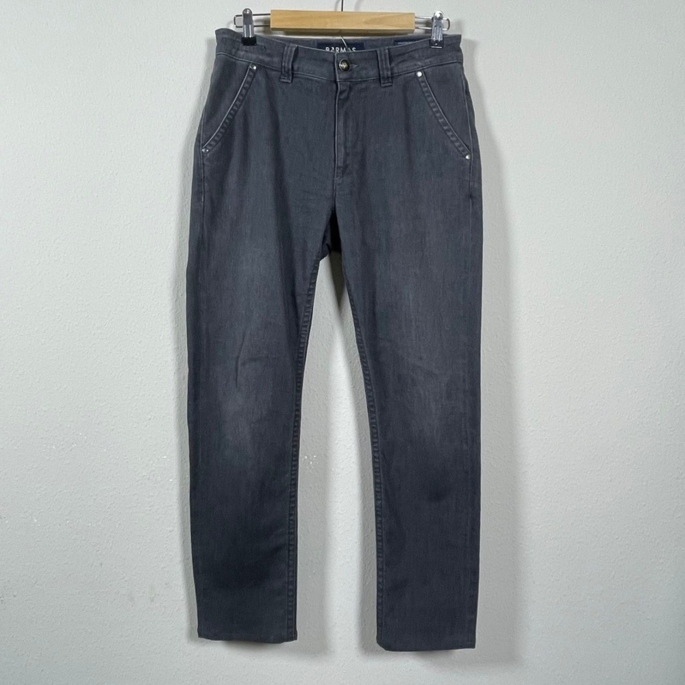 Barmas Heavy Jeans Mens 32x29 Black Selvedge Denim Slant Pocket Casual Pants